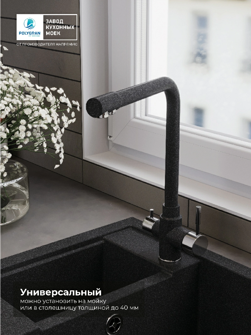 Смеситель кухонный Вега с фильтром Уголь