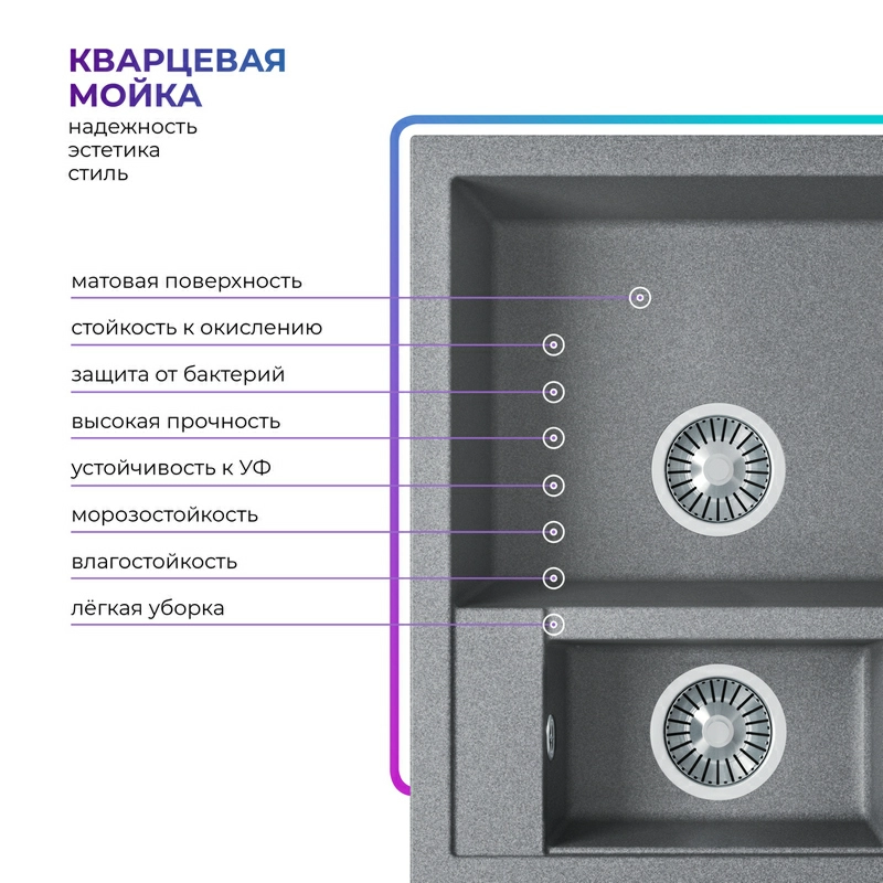 Кухонная мойка Tolero R-109 Цвет Грей
