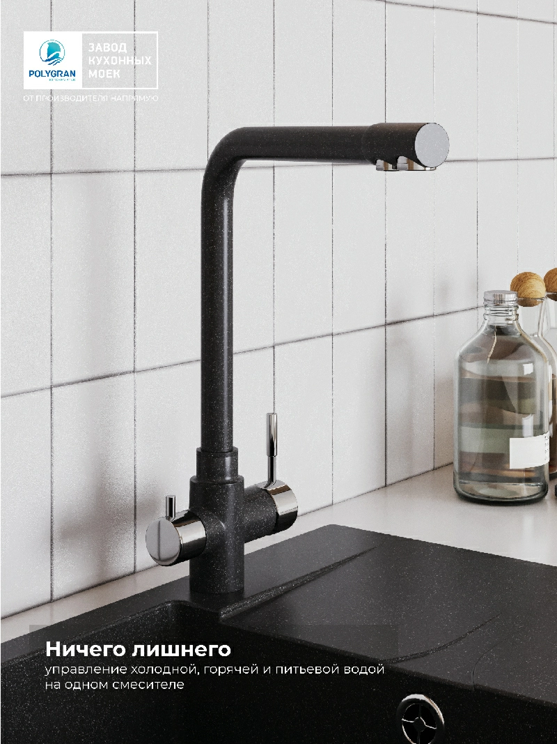 Смеситель кухонный Вега с фильтром Черный