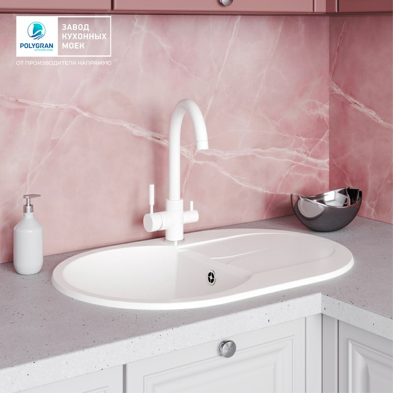 Кухонная мойка Polygran ATOL-760 Цвет Белый Хлопок