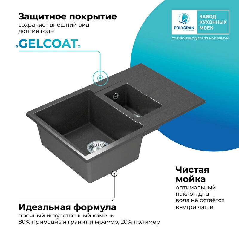 Кухонная мойка Polygran BRIG-770 цвет черный