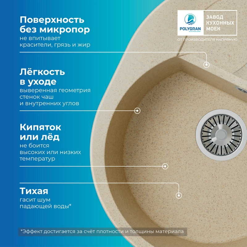 Кухонная мойка Polygran ATOL-620 Цвет Опал