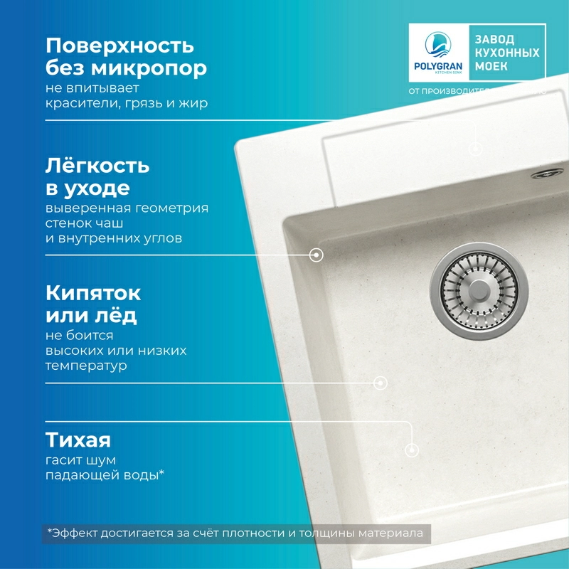 Кухонная мойка Polygran ARGO-460 Цвет Белый Хлопок