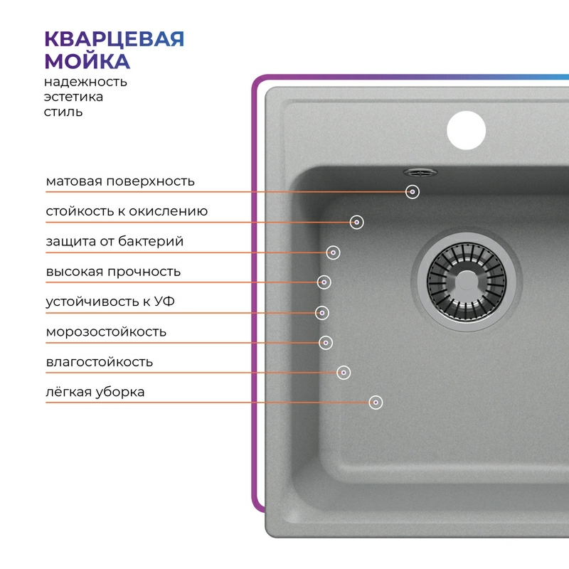 Кухонная мойка Quartzbond BOND-430 Цвет Платина
