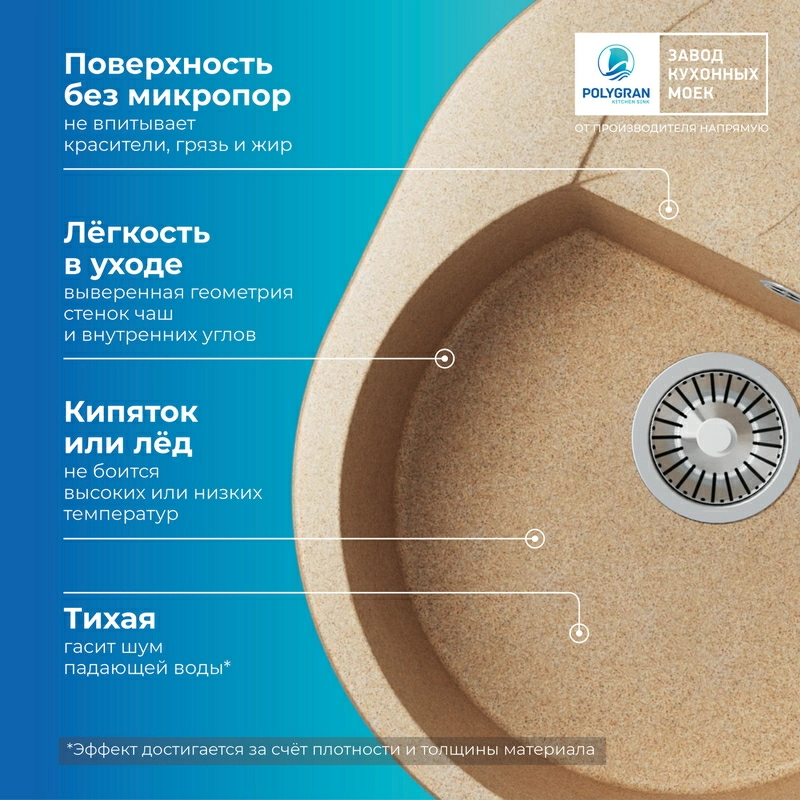 Кухонная мойка Polygran ATOL-620 Цвет Песочный