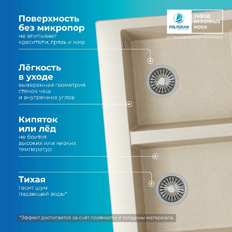 Кухонная мойка Polygran BRIG-790 Цвет Кремовый