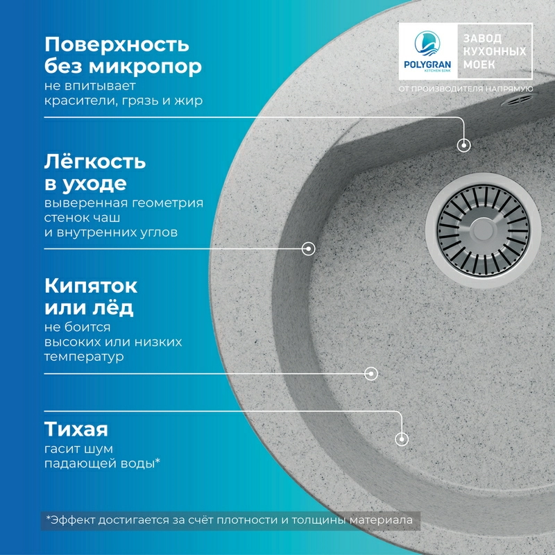 Кухонная мойка Polygran ATOL-520 Цвет Светло-серый