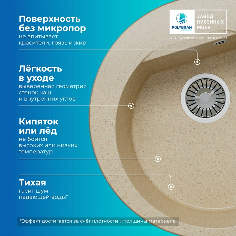 Кухонная мойка Polygran ATOL-520 Цвет Опал