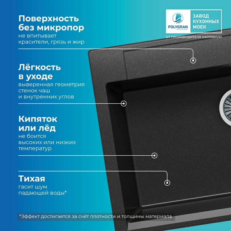 Кухонная мойка Polygran ARGO-760 Цвет Чёрный