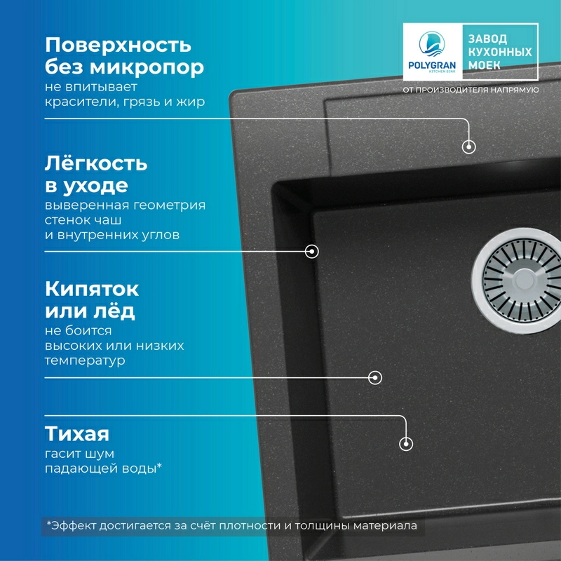 Кухонная мойка Polygran ARGO-560 Цвет Чёрный