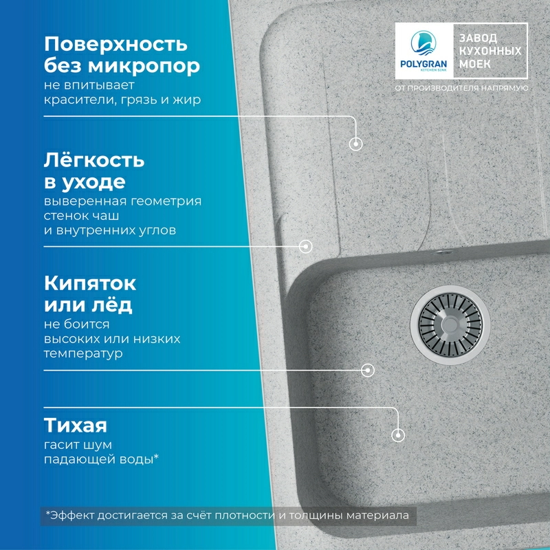 Кухонная мойка Polygran ALTO-780 Цвет Светло-серый