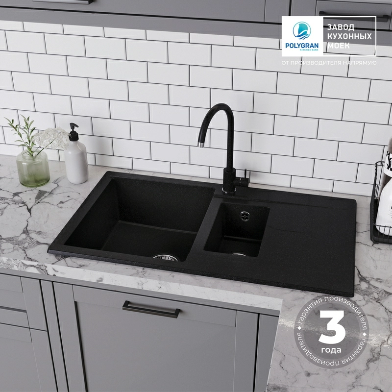 Кухонная мойка Polygran BRIG-870 Цвет Чёрный