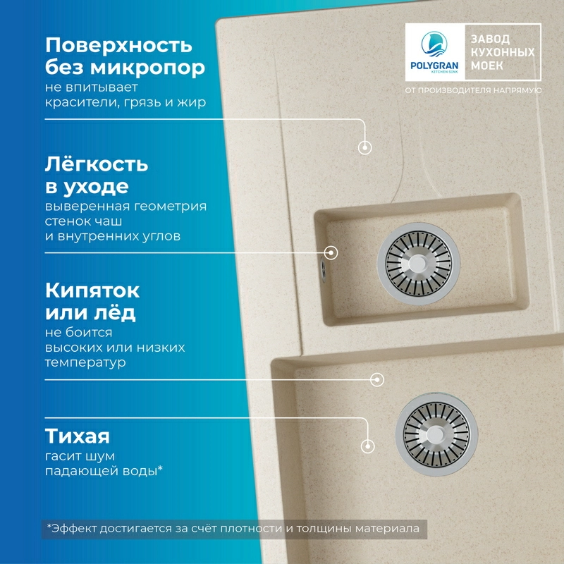 Кухонная мойка Polygran BRIG-870 Цвет Кремовый