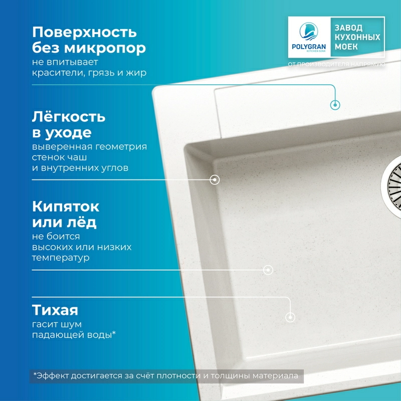 Кухонная мойка Polygran ARGO-760 Цвет Белый Хлопок