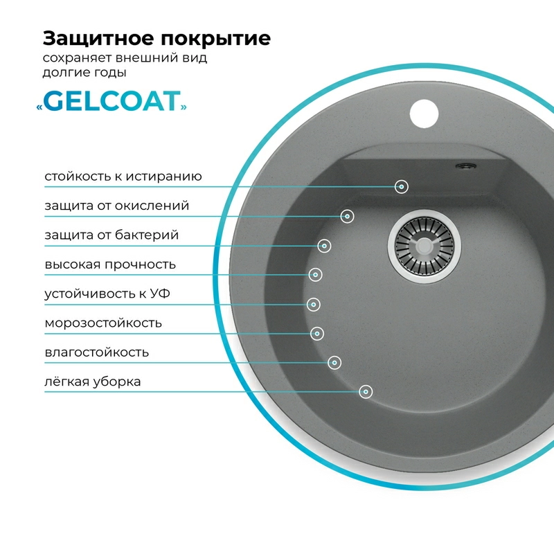 Кухонная мойка Polygran ATOL-520 Цвет Серый