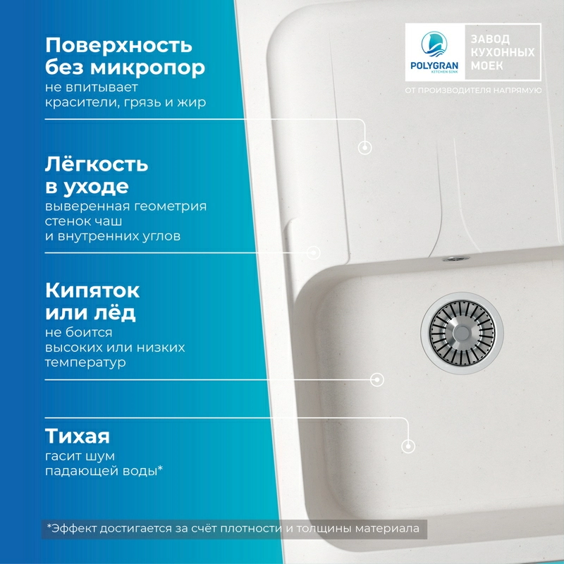 Кухонная мойка Polygran ALTO-780 Цвет Белый Хлопок