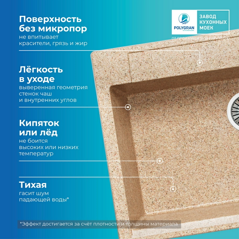 Кухонная мойка Polygran ARGO-760 Цвет Песочный