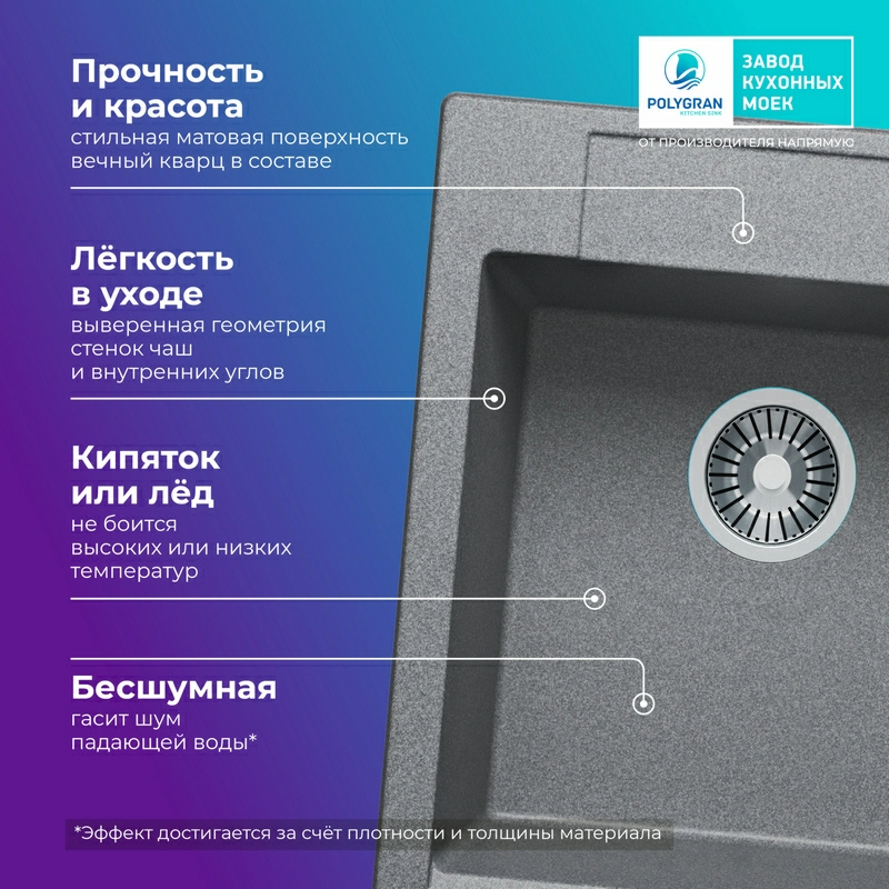 Кухонная мойка Tolero R-117 Цвет Грей