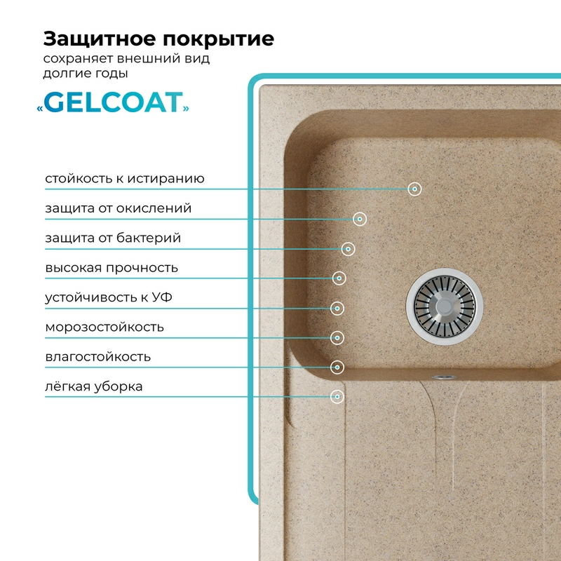 Кухонная мойка Polygran ALTO-780 Цвет Песочный