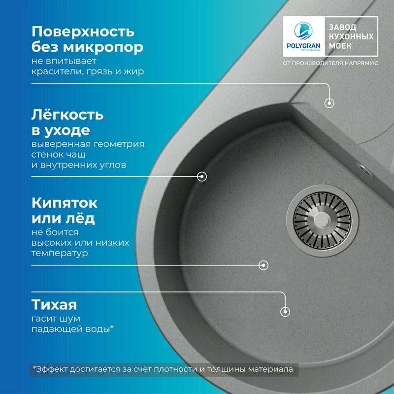 Кухонная мойка Polygran ATOL-760 Цвет Серый