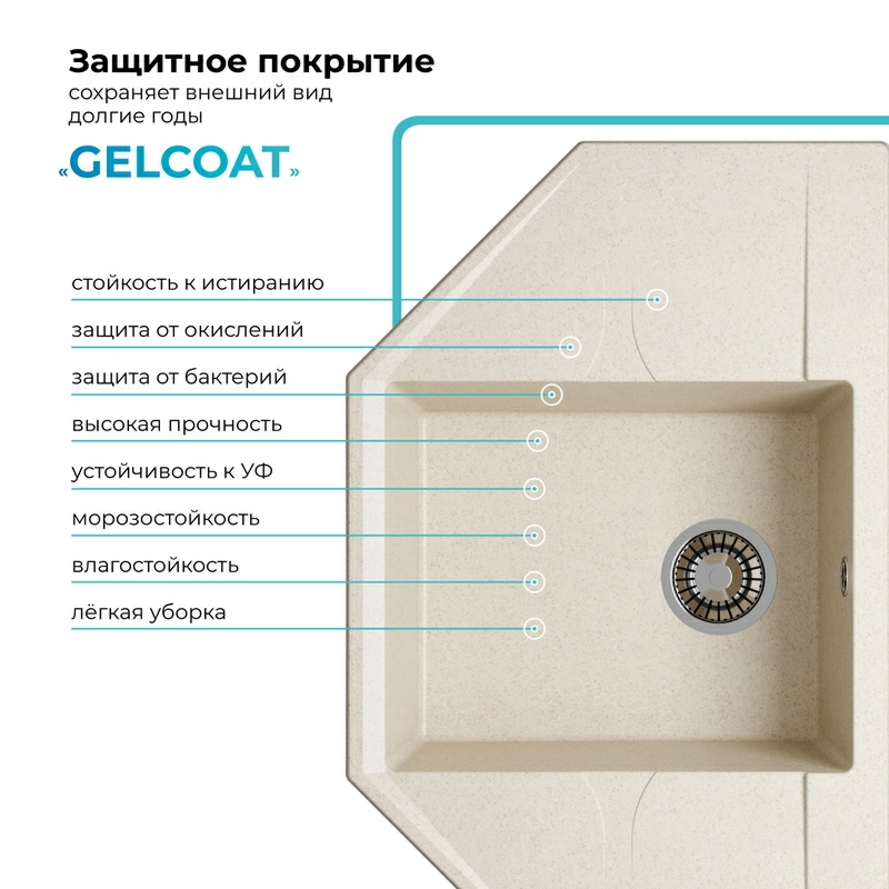 Кухонная мойка Polygran RIFF-800 Цвет Кремовый