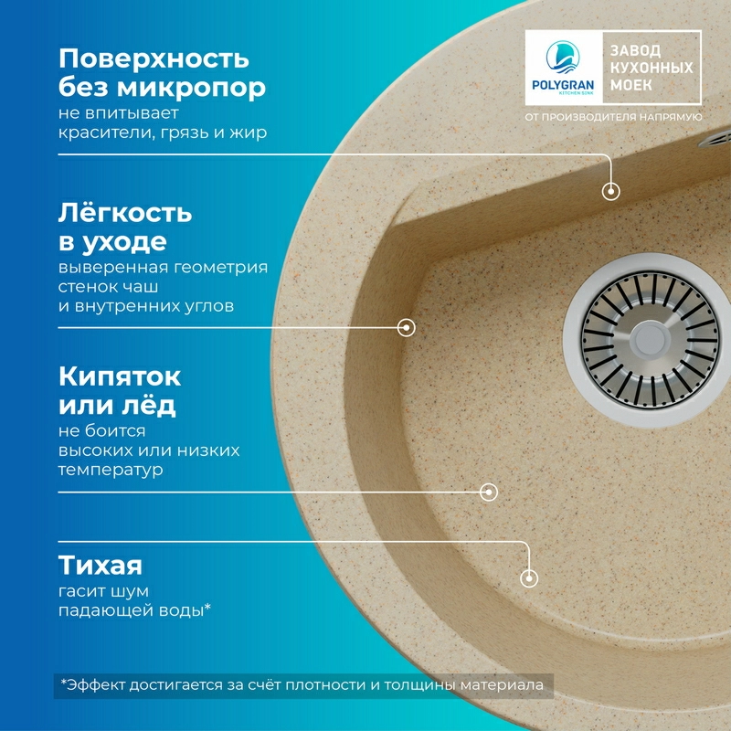 Кухонная мойка Polygran ATOL-460 Цвет Опал