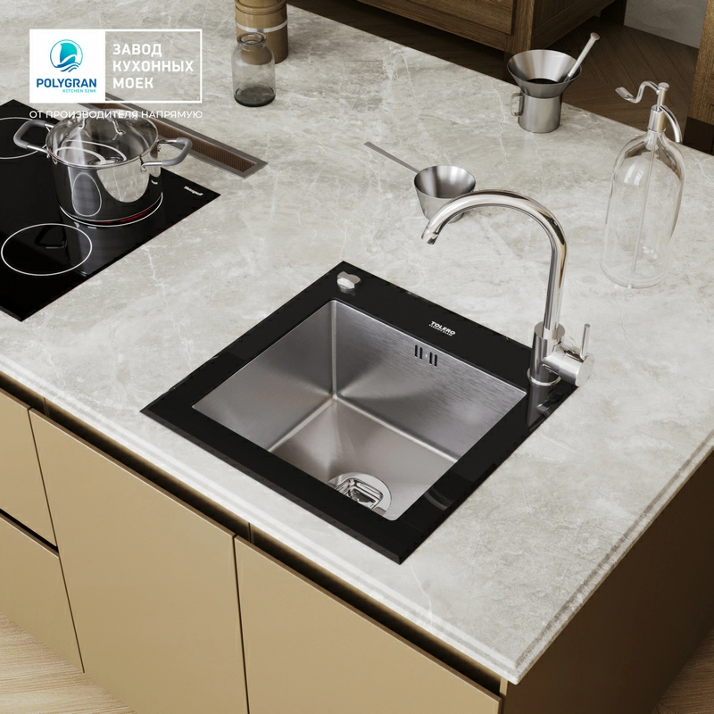 Кухонная мойка Ceramic Glass TG-500 (Закаленное стекло / сталь)