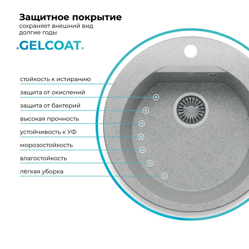 Кухонная мойка Polygran ATOL-520 Цвет Светло-серый