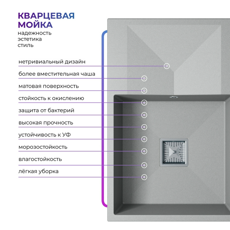 Кухонная мойка Tolero BLADE-760 Цвет Платина