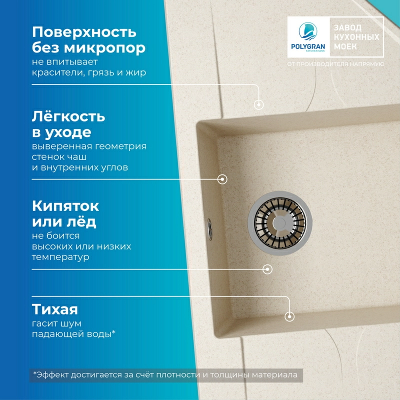 Кухонная мойка Polygran RIFF-800 Цвет Кремовый