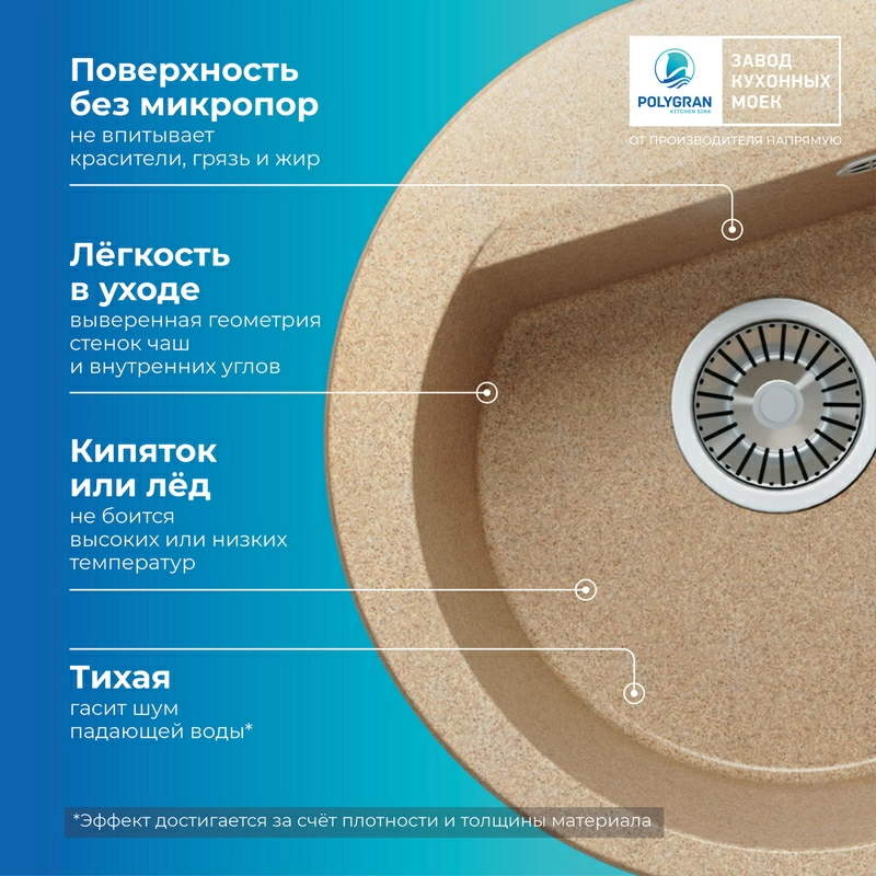 Кухонная мойка Polygran ATOL-460 Цвет Песочный