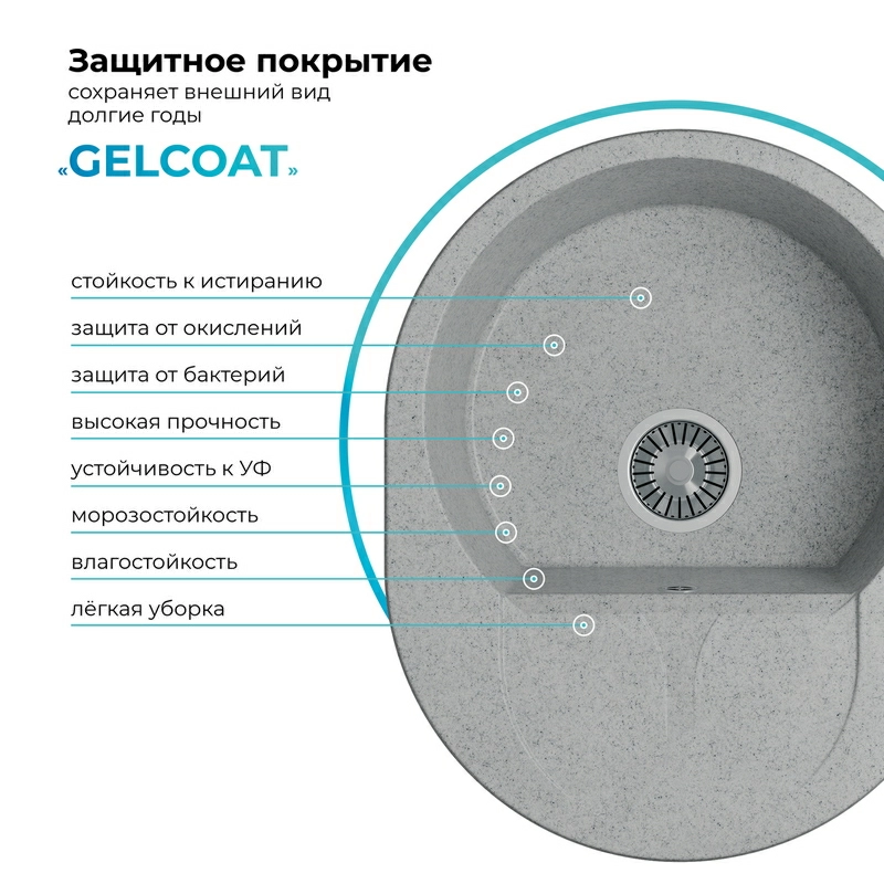 Кухонная мойка Polygran ATOL-620 Цвет Светло-Серый
