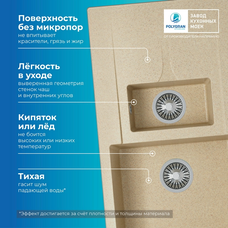 Кухонная мойка Polygran BRIG-870 Цвет Опал