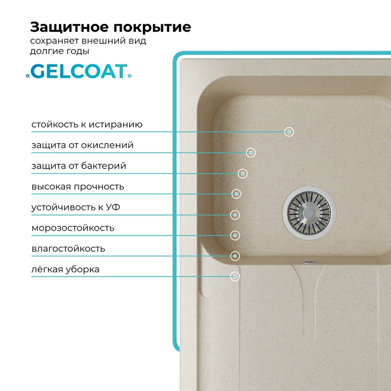 Кухонная мойка Polygran ALTO-780 Цвет Кремовый