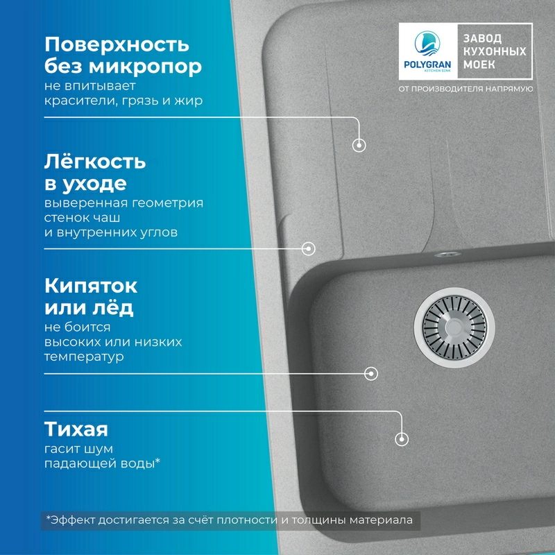 Кухонная мойка Polygran ALTO-780 Цвет Серый