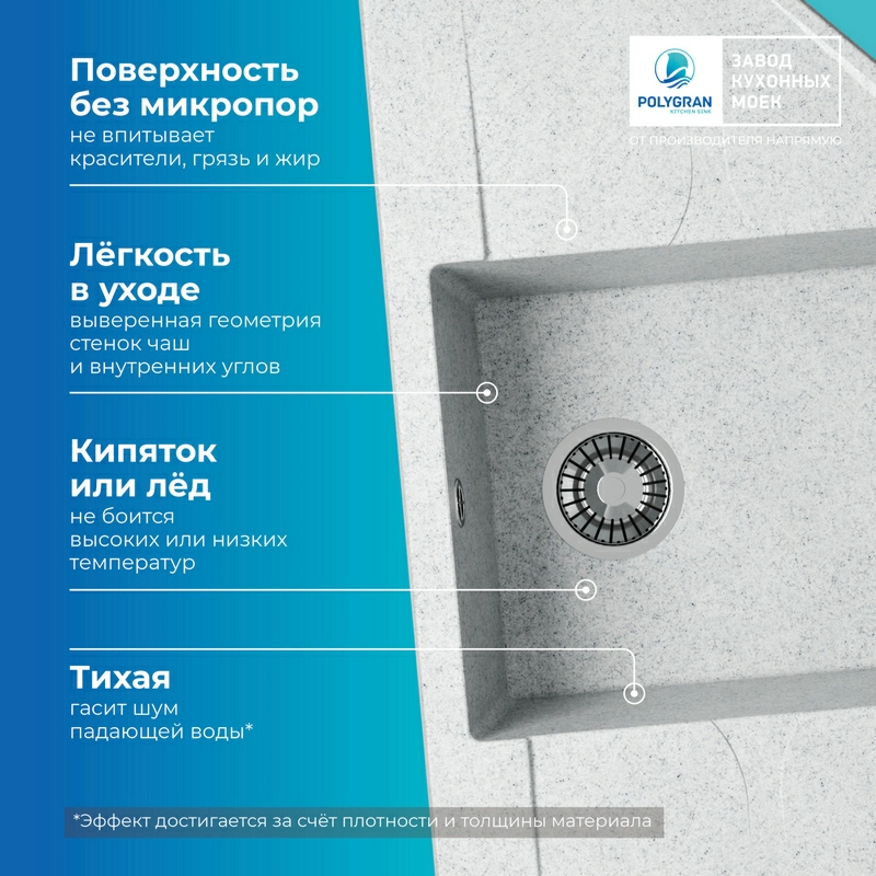 Кухонная мойка Polygran RIFF-800 Цвет Светло-серый