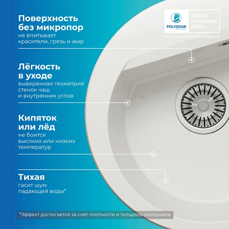 Кухонная мойка Polygran ATOL-460 Цвет Белый Хлопок