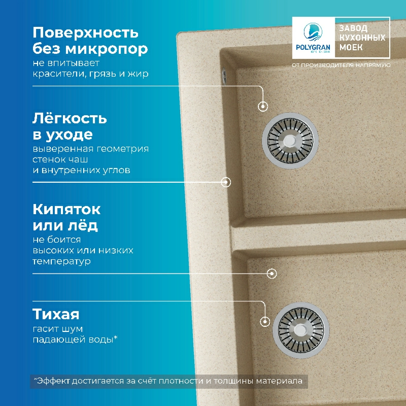 Кухонная мойка Polygran BRIG-790 Цвет Опал