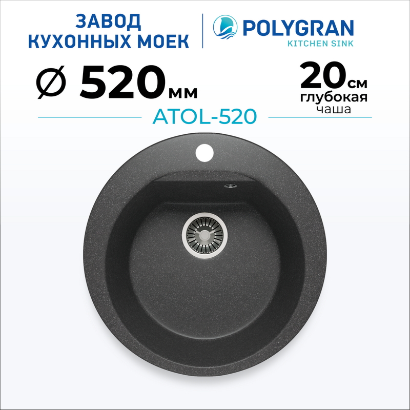 Кухонная мойка Polygran ATOL-520 Цвет Чёрный