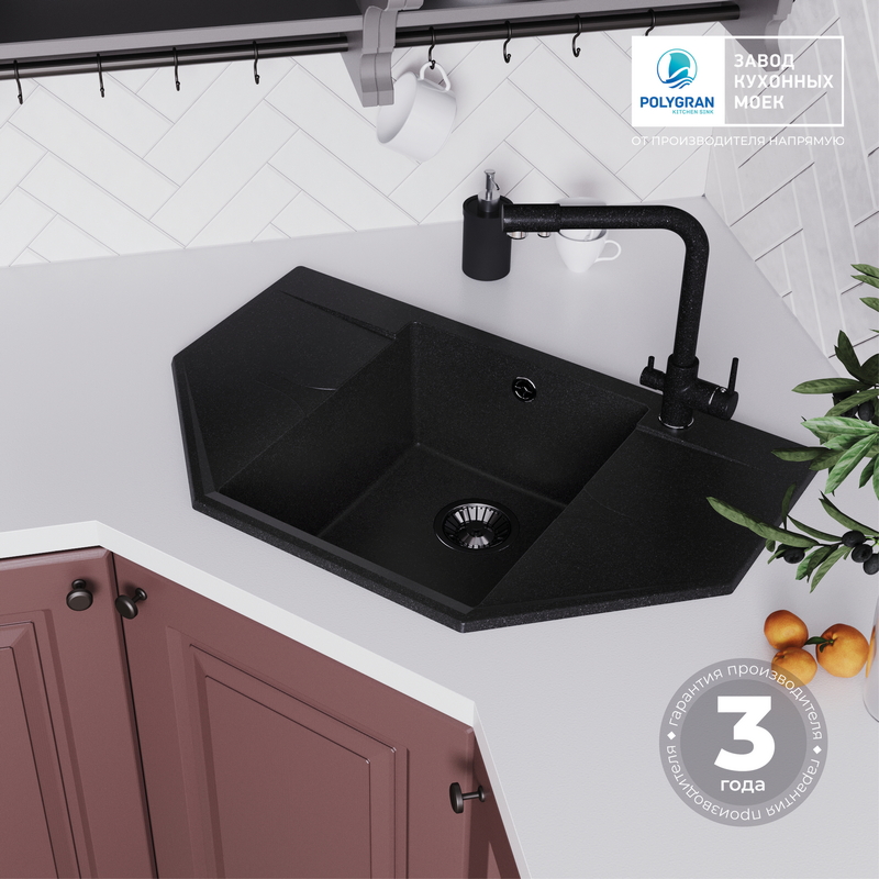 Кухонная мойка Polygran RIFF-800 Цвет Чёрный
